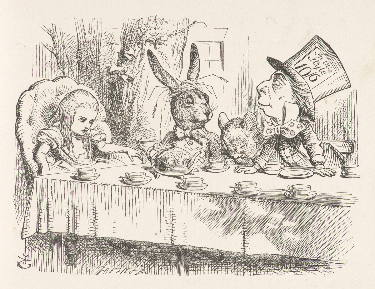 tea party alice in wonderland drawing